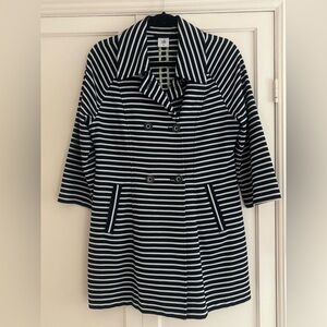 CAbi Maritime Trench Coat Jacket Medium Striped Navy & White Stretch